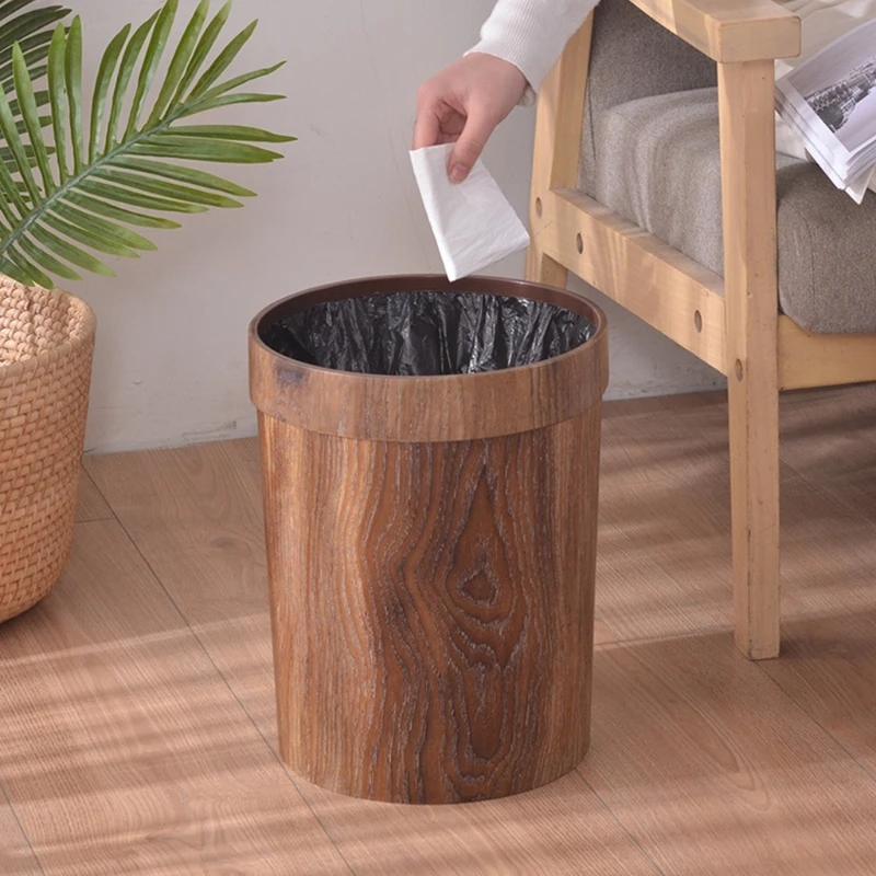 Retro Creative Wood Grain Trash Can Home Living Room Kitchen Garbage Bin Office Toilet Paper Basket Bathroom Bathroom Supplies