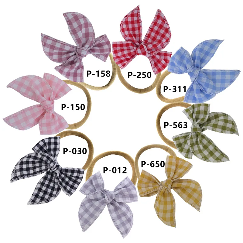 

34pc/lot 2021 New 3Inch Curled Edge Hair Bow Nylon Headband,Baby Plaid Bows hairpins barrettes Kids Girls Nylon Hair Accessories