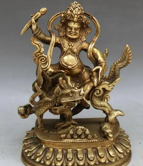 

8" China Bronze Dragon Loong Phurba Dagger Mahakala Wrathful Deity Buddha Statue