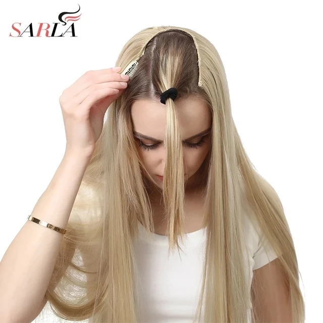 Syntetyczny klips do przedłużania włosów w kształcie litery U Naturalne grube fałszywe sztuczne blond długie proste treski 16 20 24 cale