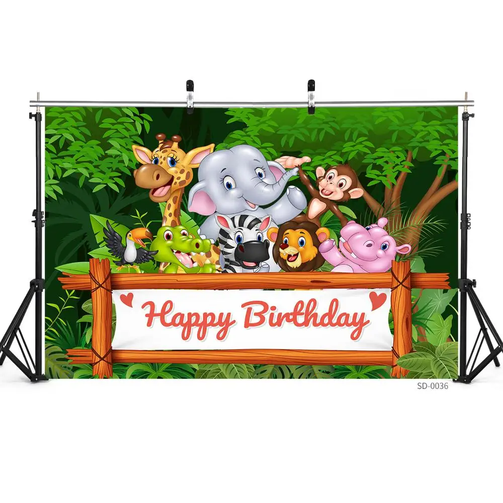 Dzikie zwierzę dżungla Safari nazwa własna tło urodzinowe Baby Shower noworodka fotografia winylowa zdjęcie tła Studio Prop