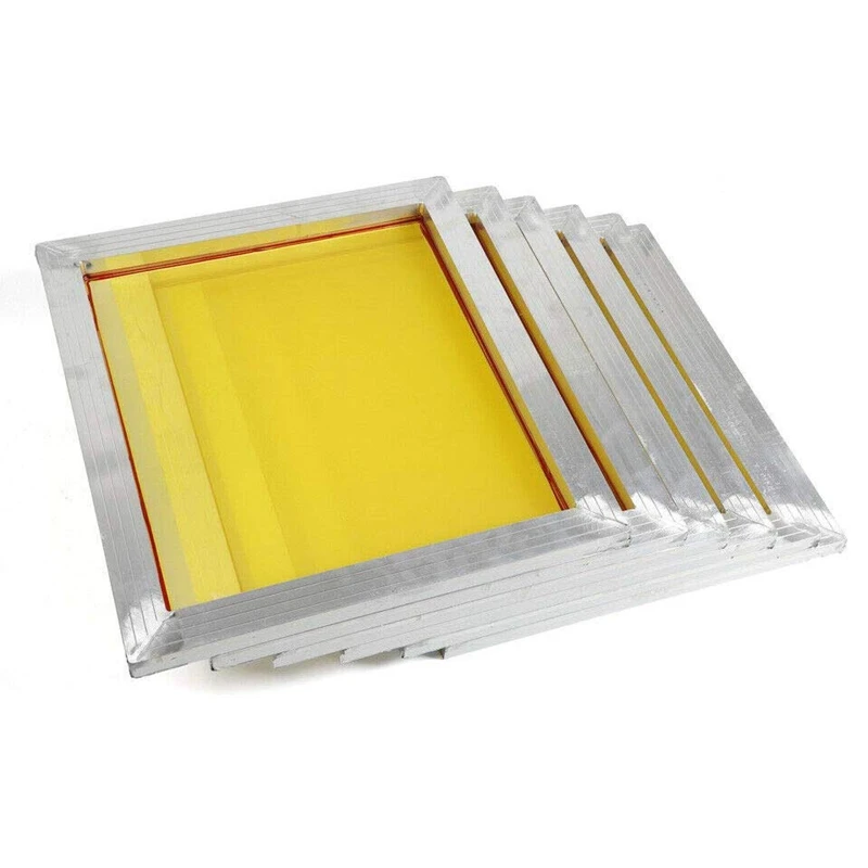 6 Pcs Silk Screen Printing Aluminium Frame Pre-Stretched 250M/300M/350M/380M/420M Yellow Mesh for Screen Printing Circuit Board