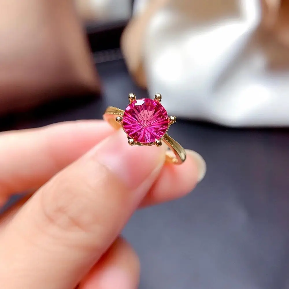 graceful natural pink topaz gemstome ring for women jewelry certified natural gem  real 925 silver gold plated engagement ring