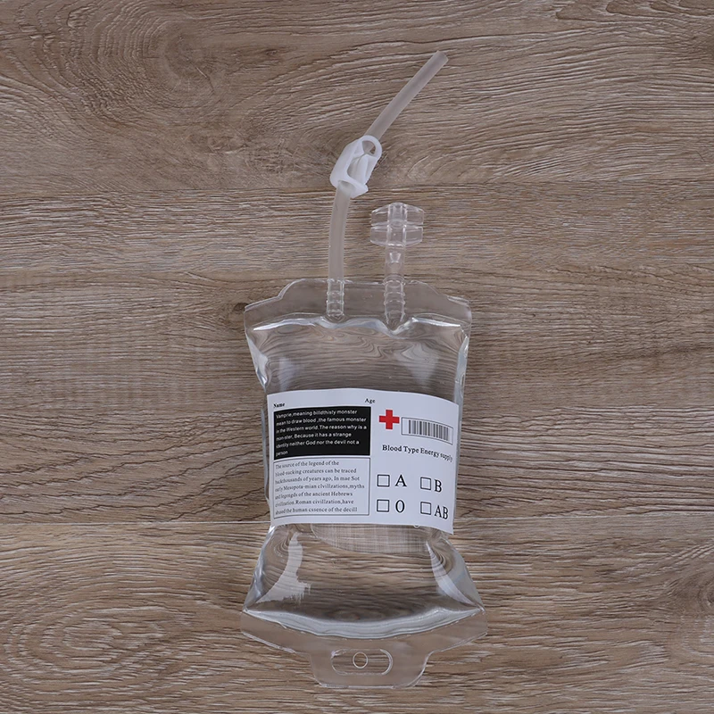 350ml เครื่องดื่มให้พลังงานใช้ซ้ำได้โปร่งใส PVC ทางการแพทย์วัสดุสำหรับแวมไพร์ฮาโลวีน Props Props