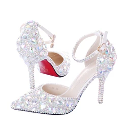 GOHYPDUG Women AB Rhinestone Crystal Wedding Shoes Graduation Party Prom Shoes Nightclub Evening Bridal Sandals High Heel