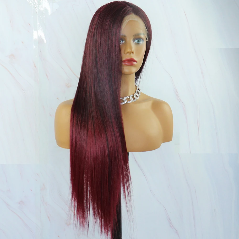 Beautiful Diary Silky Straight Ombre Red Color Wigs 13X4inch Futura Hair Heat Resistant Synthetic Lace Frong Wigs For Women