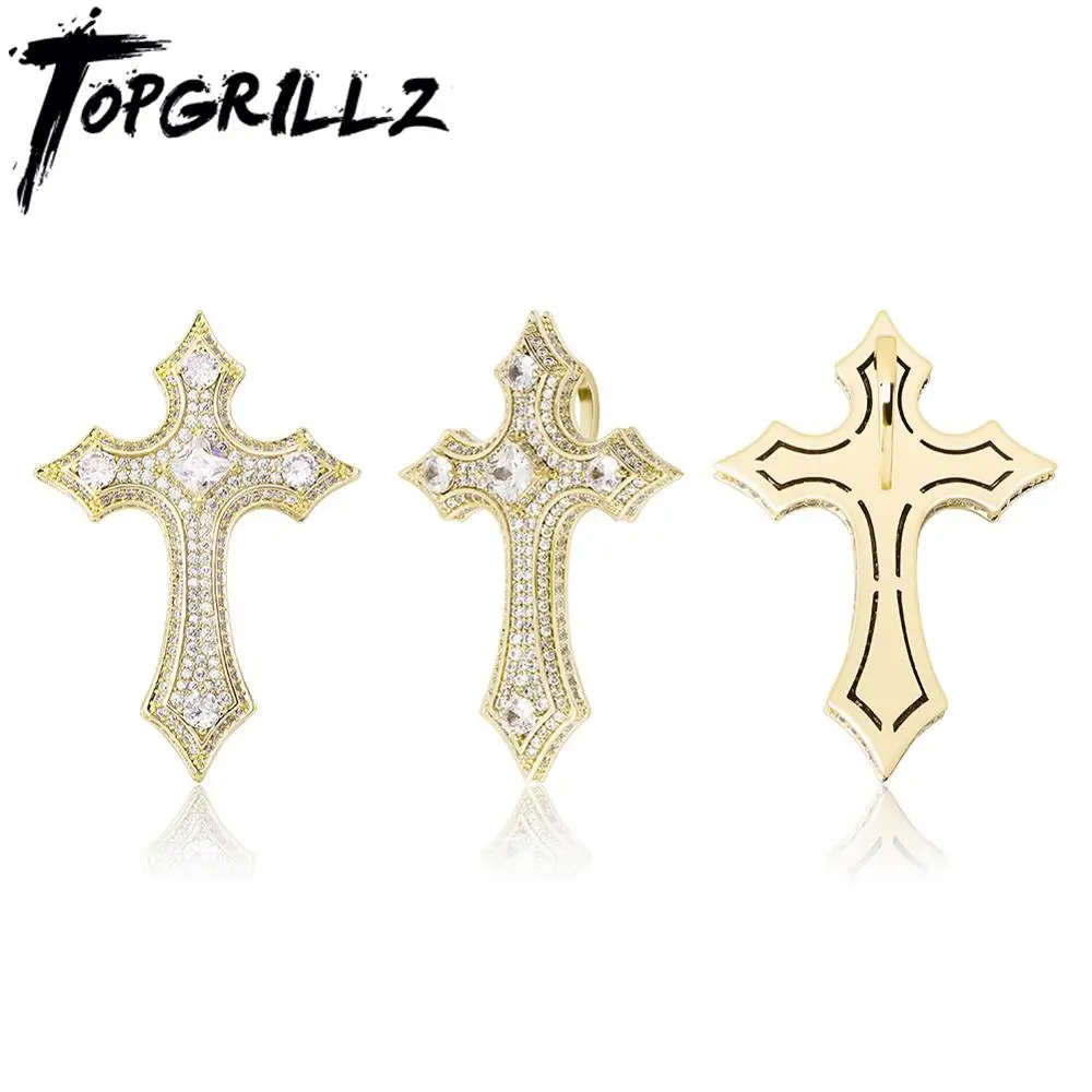 TOPGRILLZ High Quality Cross Pendant Iced Out Necklace Micro Pave Cubic Zirconia Pendant Hip Hop Fashion Jewelry Gift For Men