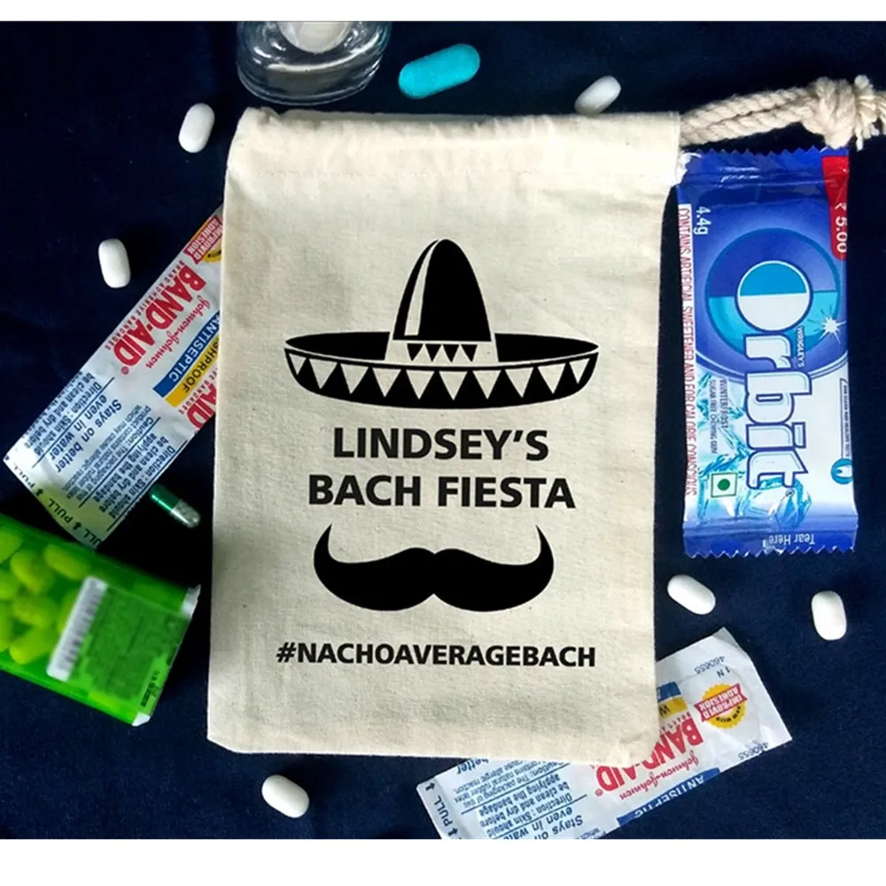 

Sombrero Mustache Favor Bags Bachelorette Party Gift Muslin Favor Bags Recovery Mexico kit bag Mexican wedding cabo party bag