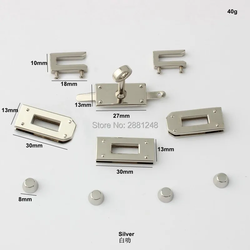 New Small silver eyelets lock hanger for bags hardware wholesale fashion a set of locks fittings woman bag handbags purse