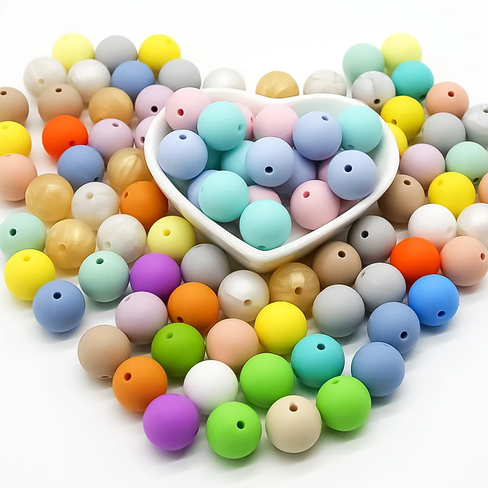 Cute-idea 50pcs 9mm Silicone Beads Necklace Food Grade Mom Nursing Eco-friendly Sensory Teething DIY Jewelry Baby Teethers toy