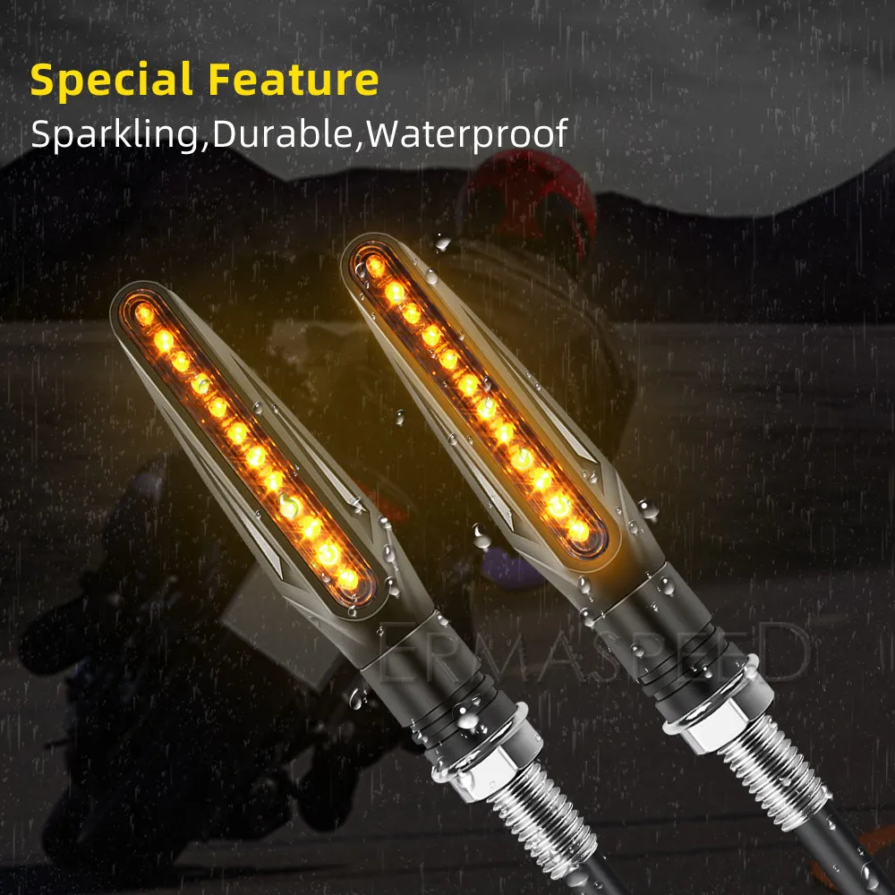 1Pair Universal LED Motorcycle Turn Signals Lights Waterproof IP68 Flowing Blinker Light For Z750 Z900 Z1000 Motorcycle Flasher