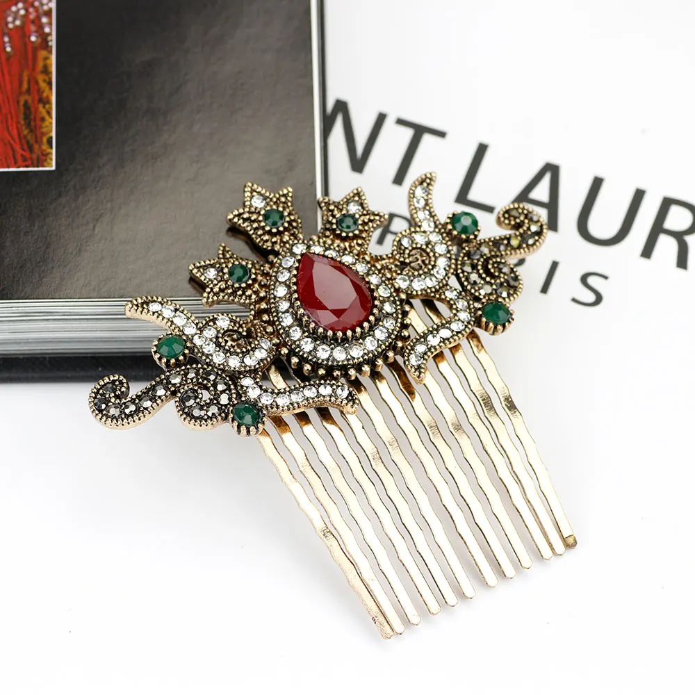 Sunspicems Retro Gold Color Bohemia HairComb For Women Turkish Arab Updo Hair Jewelry Muslim Ethnic Bridal Wedding Hairware