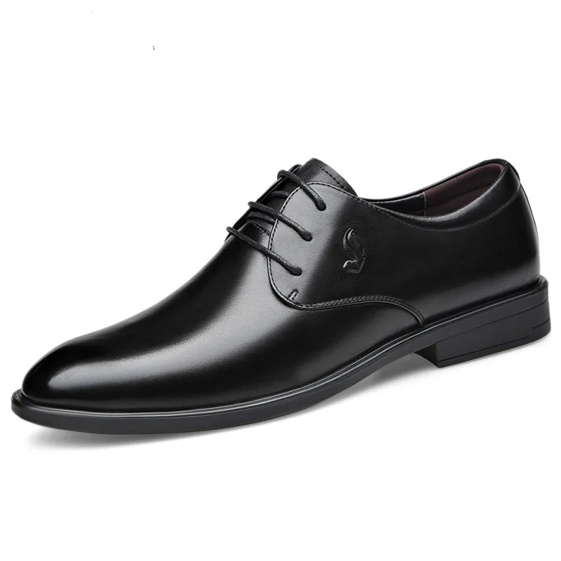 New  Fashion  Genuine Leather Concise Men Business Round Toe Black Shoes Breathable Formal Wedding Basic Shoes Men Dress Shoes