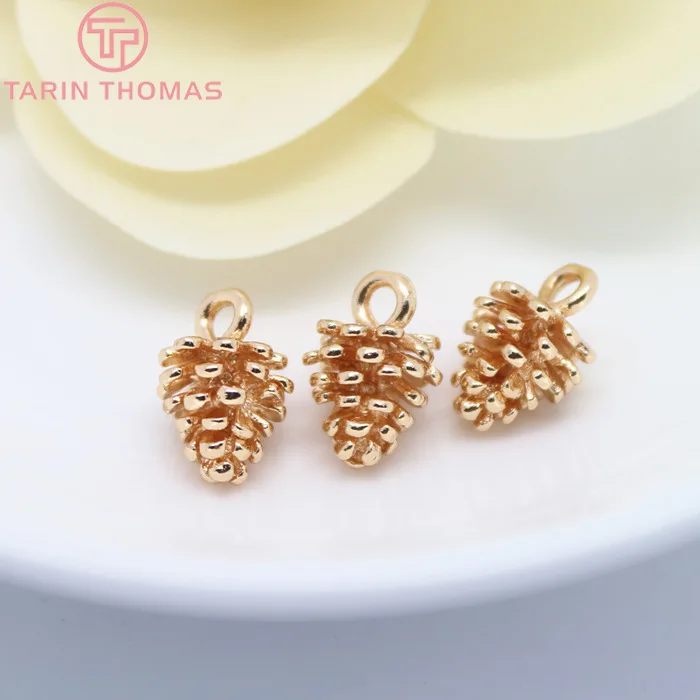 (603) 6PCS 8x12.5MM 24K Champagne Gold Color Plated Brass Small Pinecone Charms High Quality Diy Jewelry Accessories Wholesales