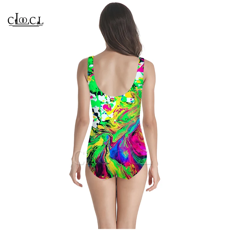 CLOOCL Colorful Paint Splatter 3D Print Girls One-piece Swimsuit Swimming Bathing Suit Sleeveless Slim Sexy Swimsuit