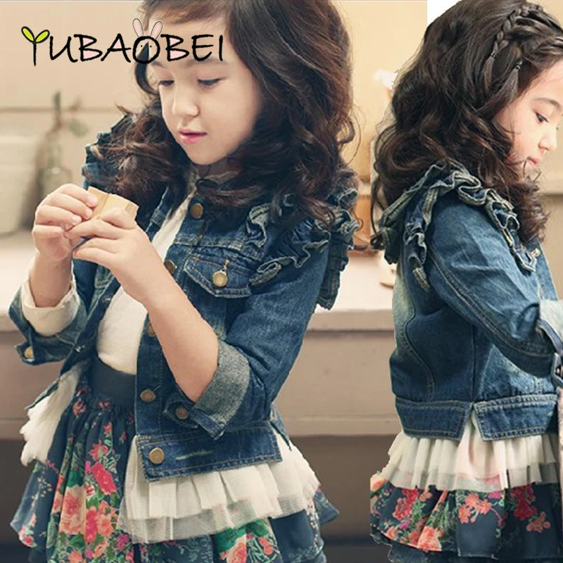 

Girls Outerwear Baby Girl Clothes 2021 Fall Winter Fashion Lace Hem Toddler Kids Denim Jacket Long Sleeve Ruffle Girl Jean Coat