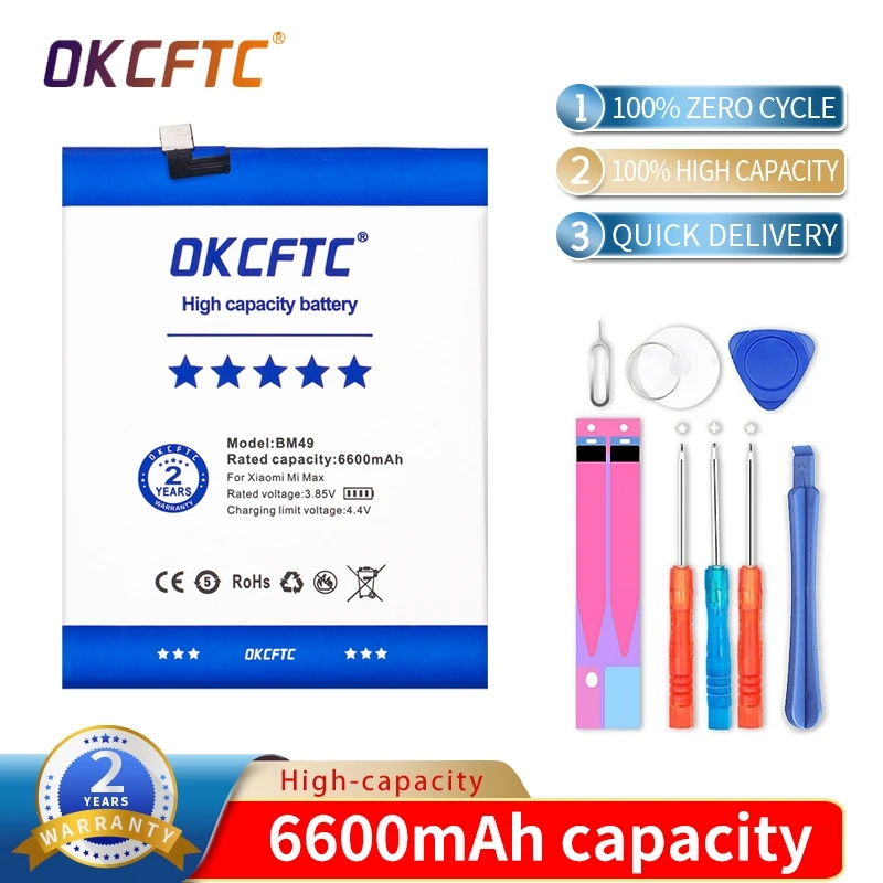 OKCFTC Original Phone Battery BM49 For Xiaomi Max Mi Max High Quality 6600mAh Phone Replacement Batteries