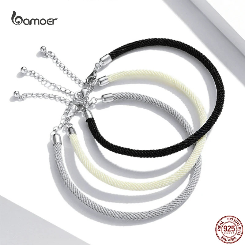 Bamoer Real 925 Sterling Silver Simple Fashion Bracelet for Girl Adjustable Black Gray Multicolor Bracelet Formal Party Jewelry