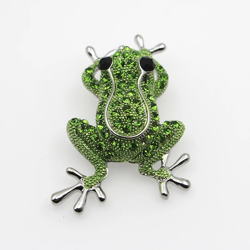 Luxury Green Crystal Frog Brooch Animal Brooches Pins For Women Dress Coat Accessories image 2