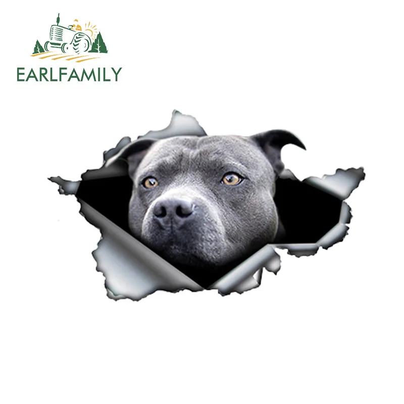 EARLFAMILY 13cm x 7.8cm Blue Pitbull Car Sticker Torn Metal Decal Reflective Stickers Waterproof Car Styling Pet Car Decoration