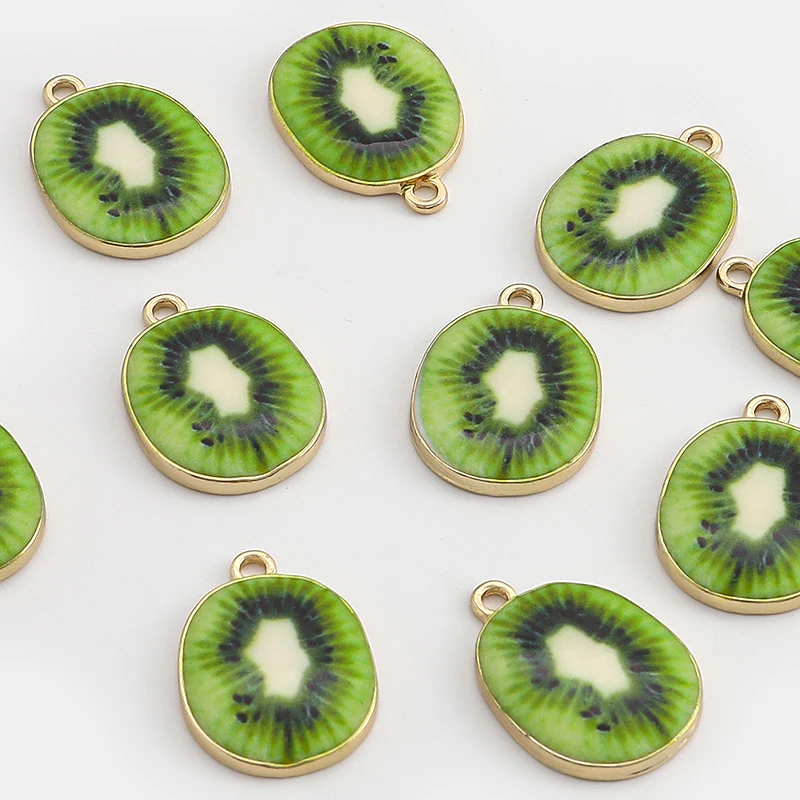 

10pcs/lot Enamel Kiwifruit Charms Fruit Alloy Pendants For DIY Bracelet Earring Necklace Jewelry Craft Making Handmade Supplies