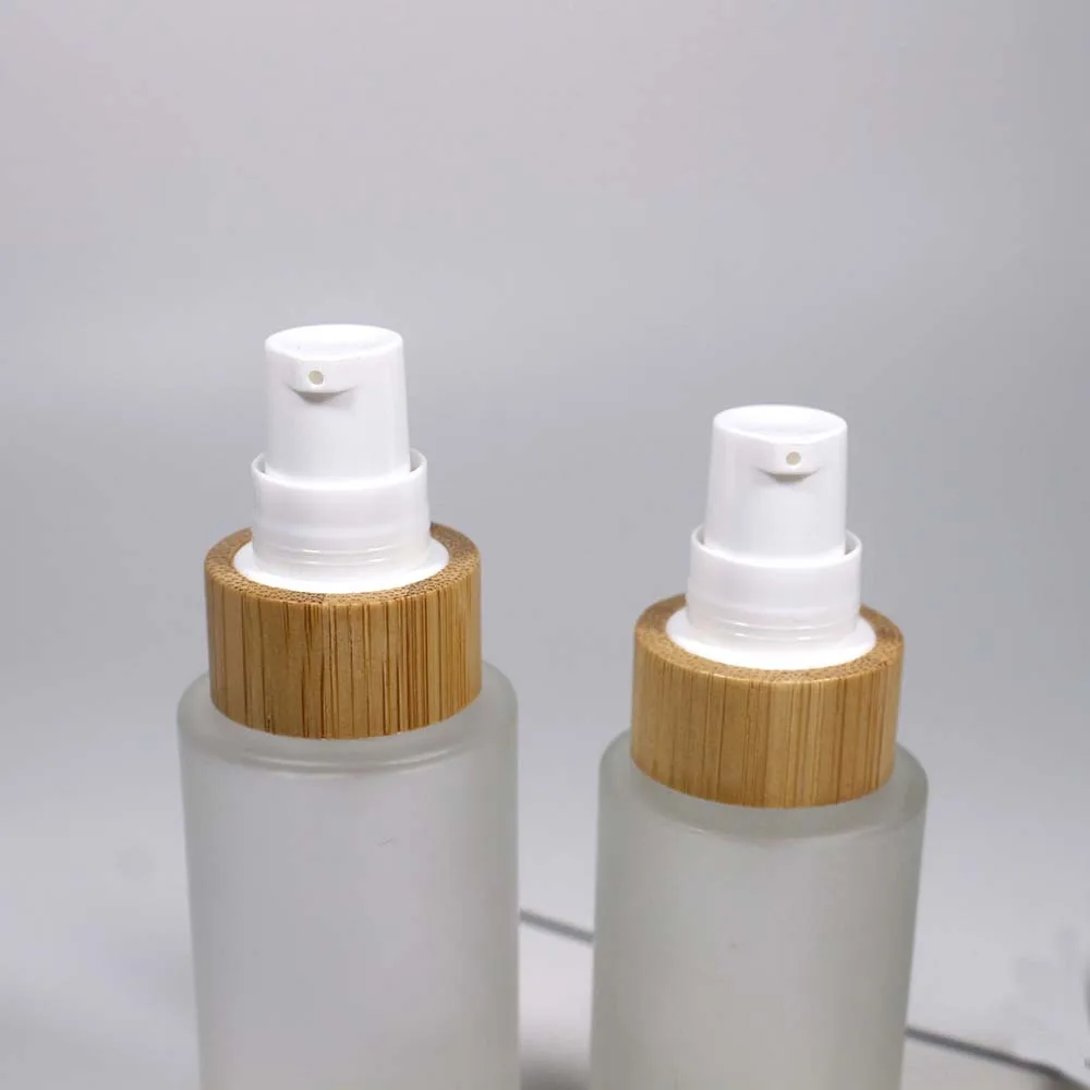 Afbeelding 6: Lege 50Ml Glas Mat Fles Lotion Pomp Spray Pomp Met Bamboe Cap