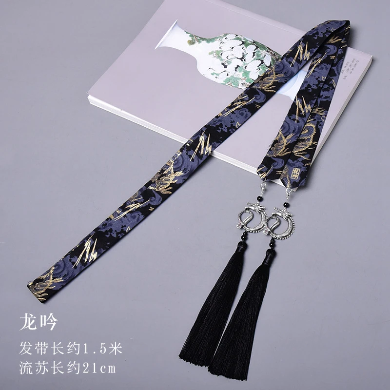 The Chinese Style Ribbon Embroidery Accessories Unisex Wiping Forehead Fringed Hair Rope Hair Jewelry Printed Headband Ribbon