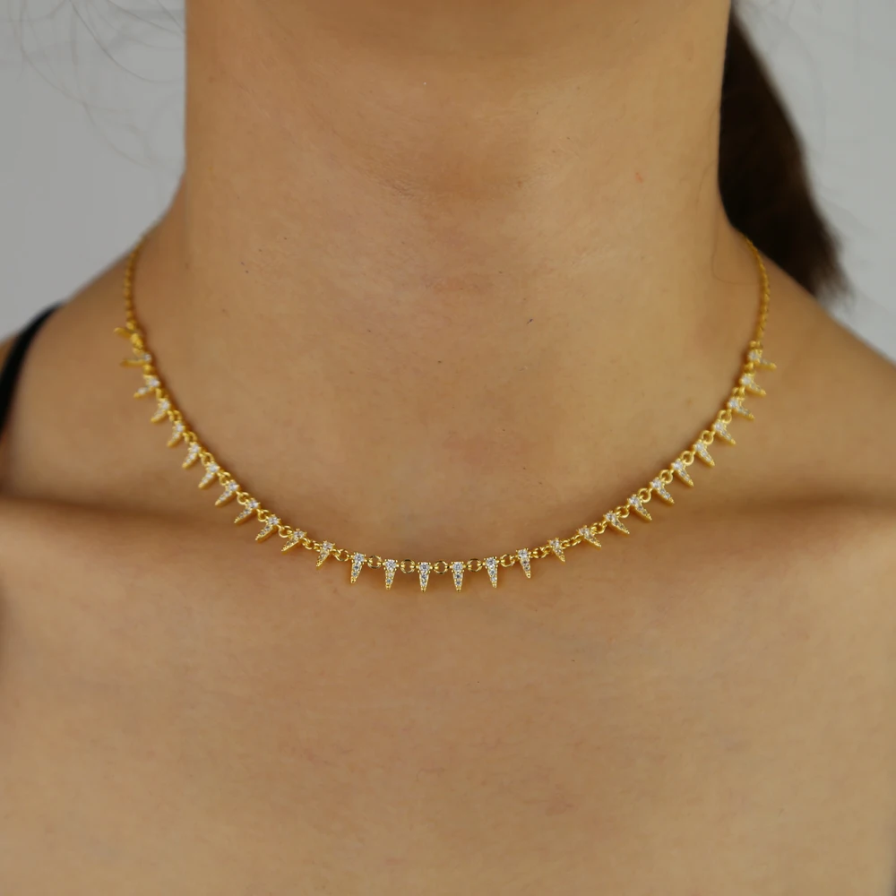 New ARRIVED Hip HOP Rock women jewelry cz spikes cz rivet charms link chain short choker necklace