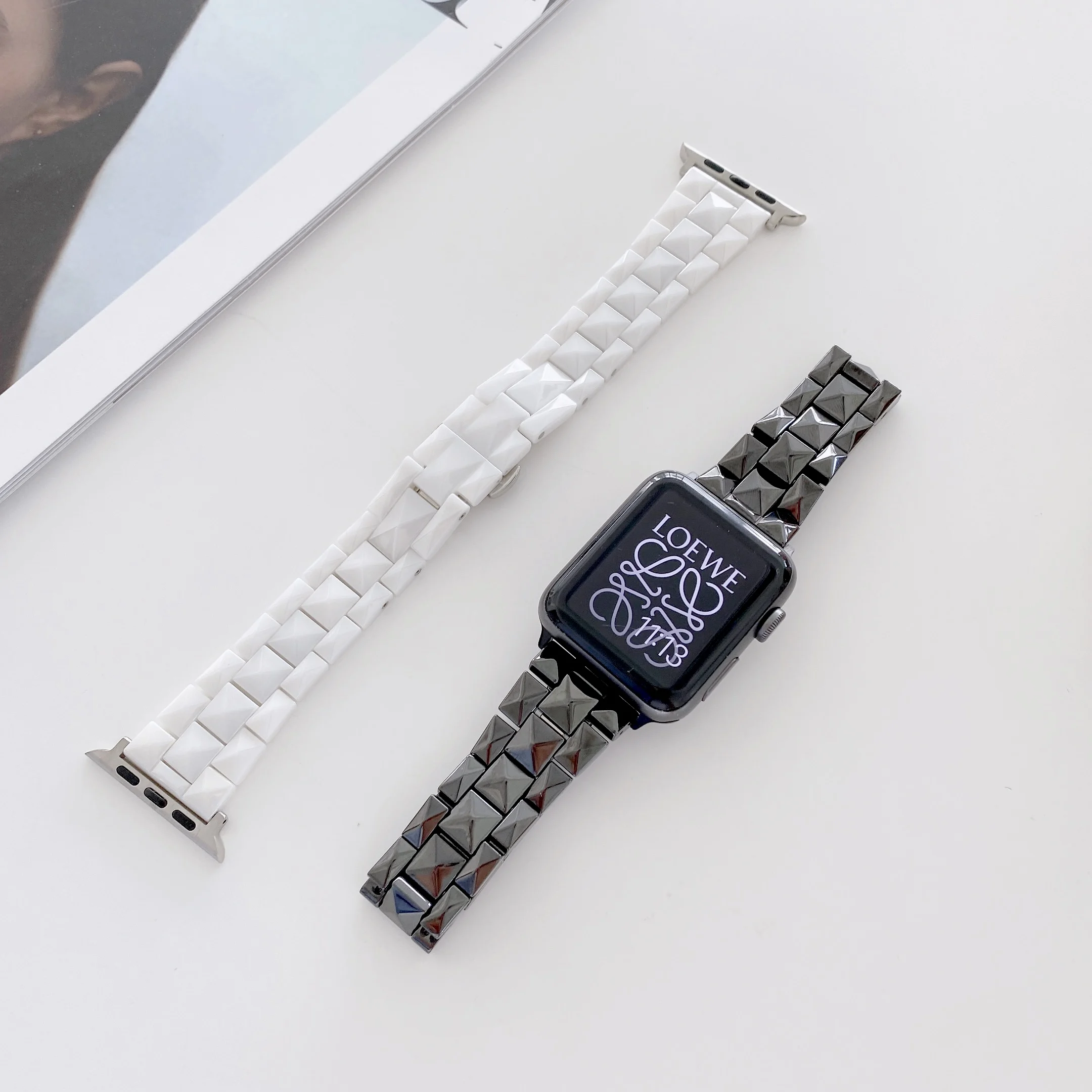 Relief Rhombic Ceramic for Apple Watch 38 40 41 42 44 45mm Watch Strap Bracelet Ceramic Watchband iWatch series 7 SE 6 5 4 3 2 1