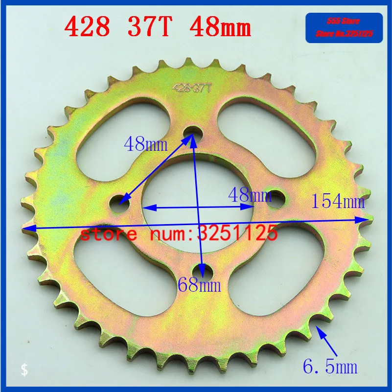 Free shipping motorcycle scooter drive gear 428 37T tooth 48mm / 154mm rear chain sprockets for Chinese ATV Quad Pit Dirt Bike