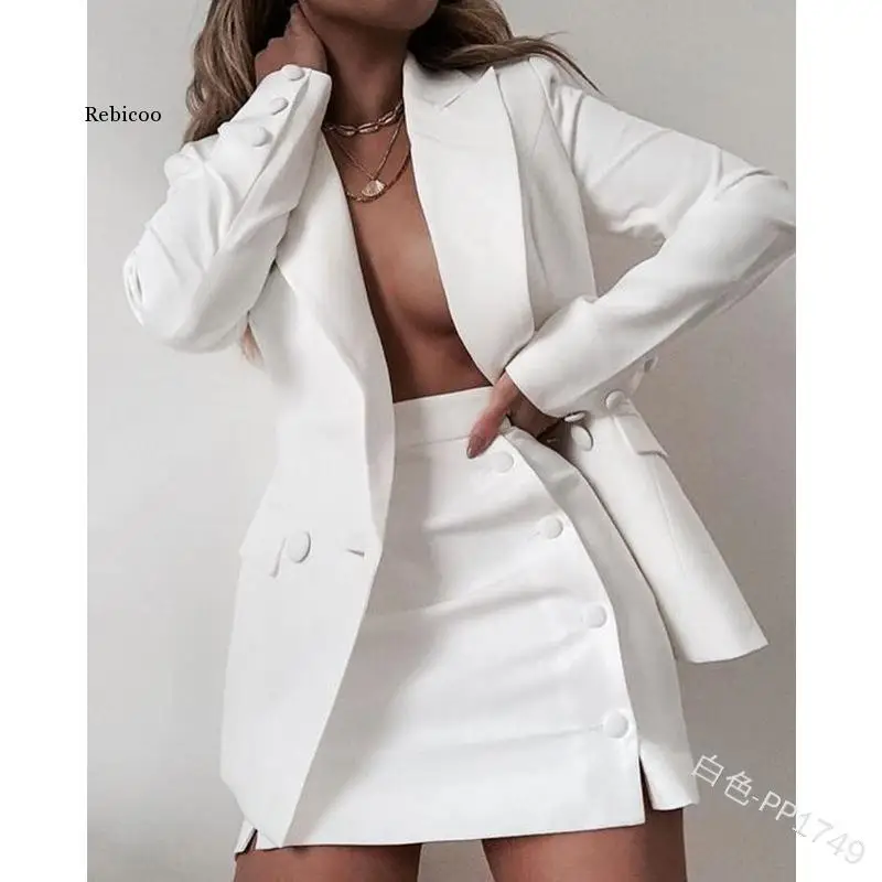 Women Suits Fashion Women Skirt Suit Solid Temperament Work Suits Skirt Set