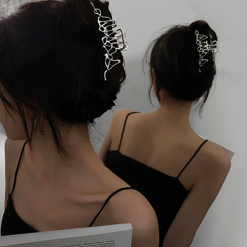 Ruoshui Frau Neuheit Unregelmäßigen Haarnadeln Punk Stil Metall Silber Haar Krallen Barrettes Frauen Haar Zubehör Haar Clips Hairgrip – Detail 11