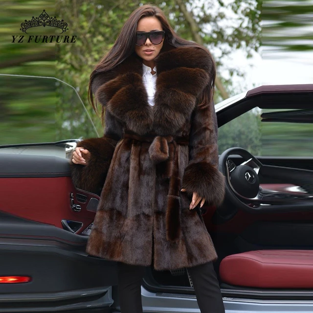 2021 New Real Fur Mink Coat With Warm Thick Fox Fur Collar Whole Skin Nature Mink Fur Jackets Capped Winter Outwear Real Fur AliExpress