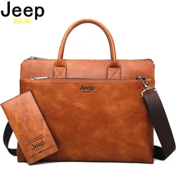 JEEP BULUO Brand High Quality 14 inch Laptop Business Bags Men Briefcases Set For  Handbags Leather Office Large Capacity Bags