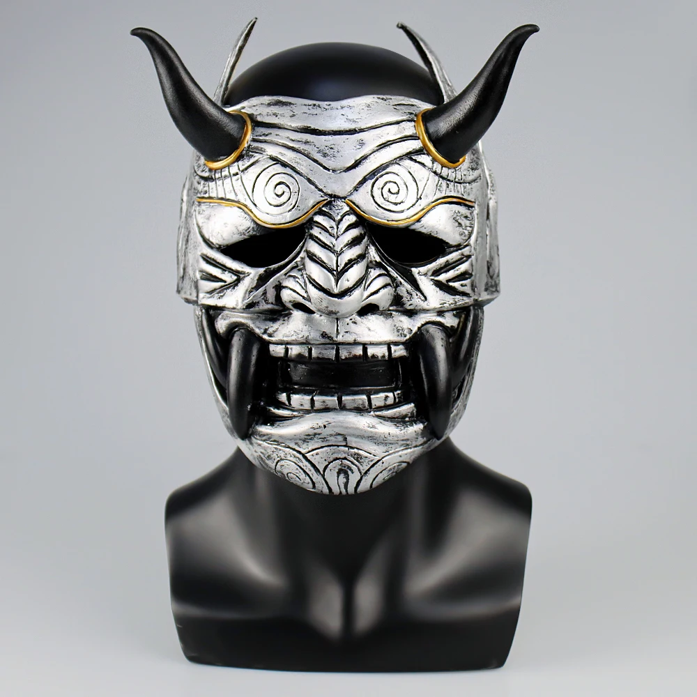 Japanese Prajna Samurai Latex Mask Cosplay Headgear Scary Halloween Carnival Party Costume Props