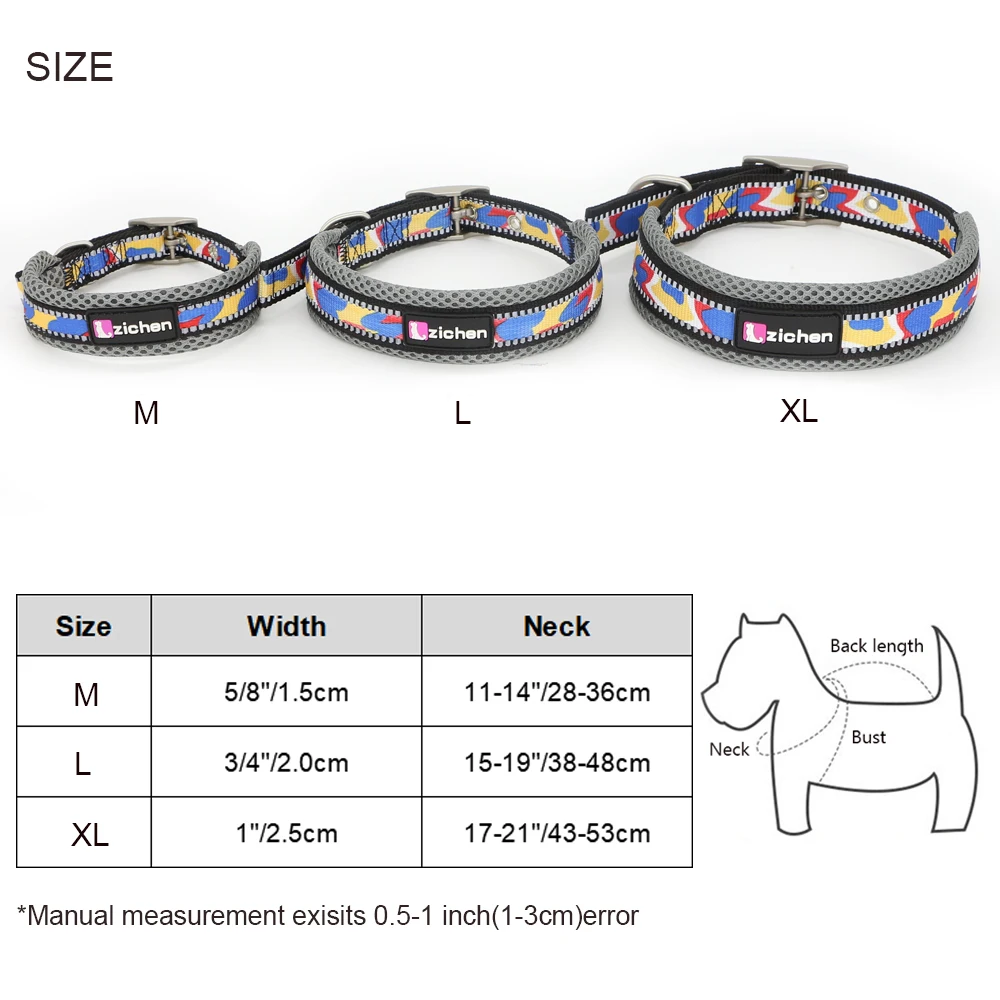 Reflective Soft Dog Collar, Adjustable Pet Collar, Fashionable Printed Collar, Small Medium and Large Dogs, Training Supplies