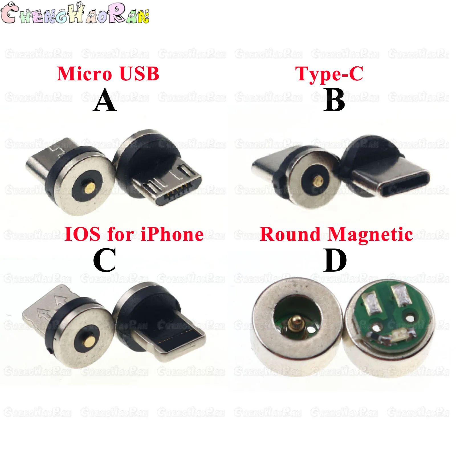 1pcs Round Magnetic Cable plug Type C Micro USB C 8 pin Plugs Fast Charging Adapter Phone Microusb Type-C Magnet Charger Plug