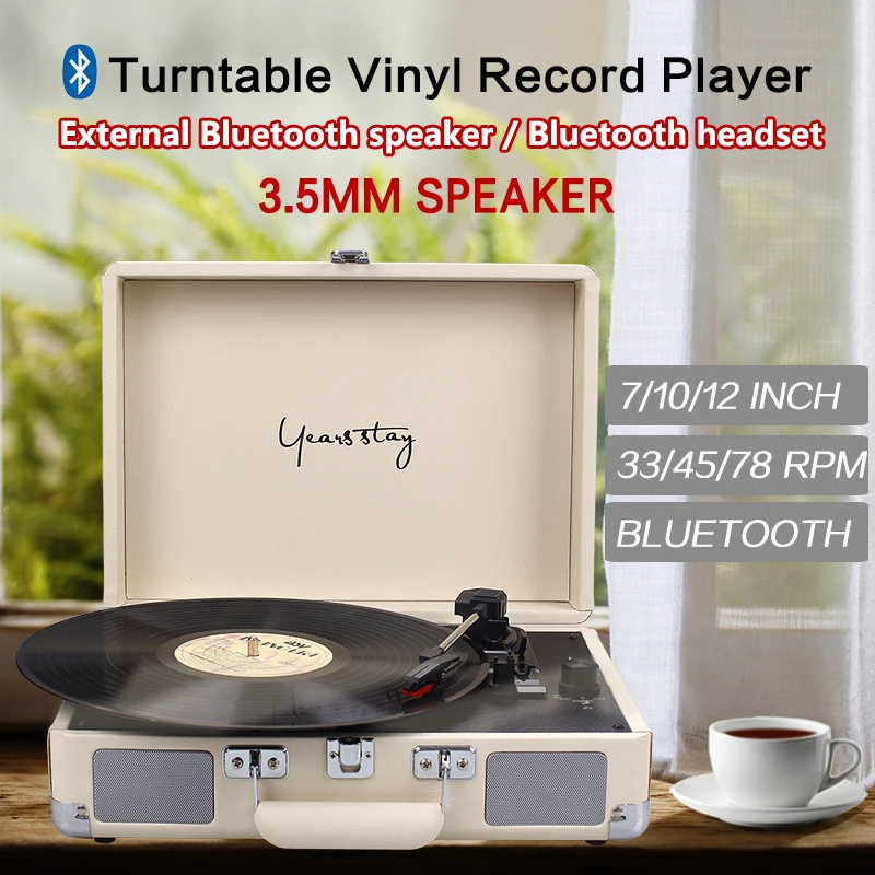 Portable Vintage Vinyl Record Player 33/45/78 RPM Classic Phonograph Gramophone Turntable Playrer Music Player Built-in Speaker