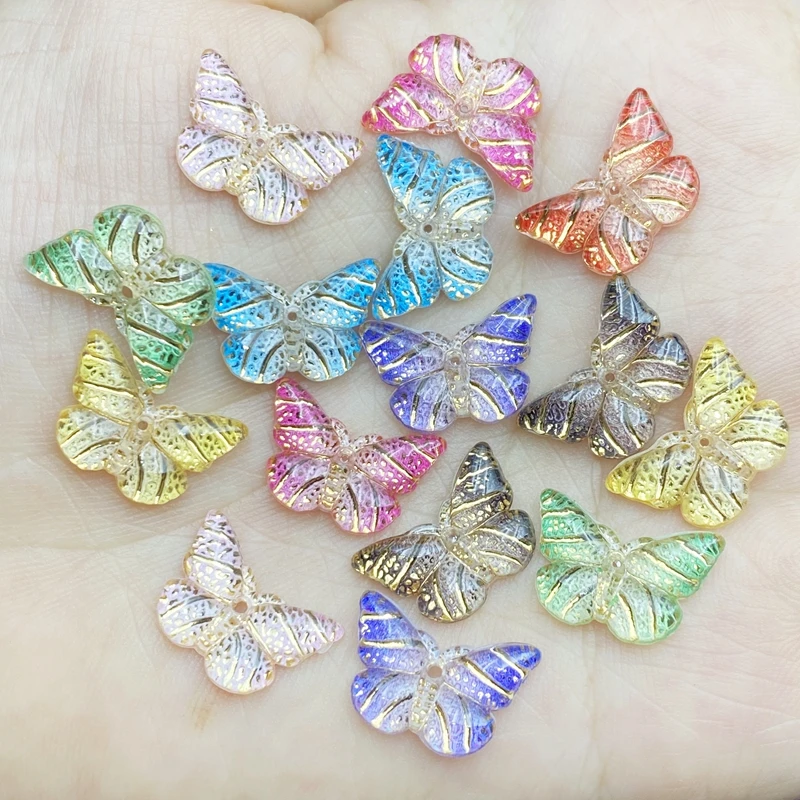 New 40pcs 10*15mm Resin Mixed color Mini butterflies flatback rhinestone 1 Hole Ornaments DIY Wedding appliques craft