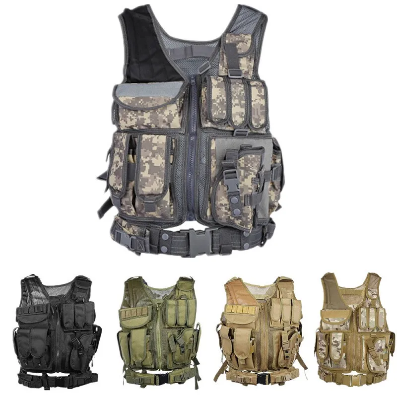 Outlife Men Military Tactical Vest Paintball Camouflage Molle Hunting Vest Assault Shooting Hunting Plate Carrier With Holster