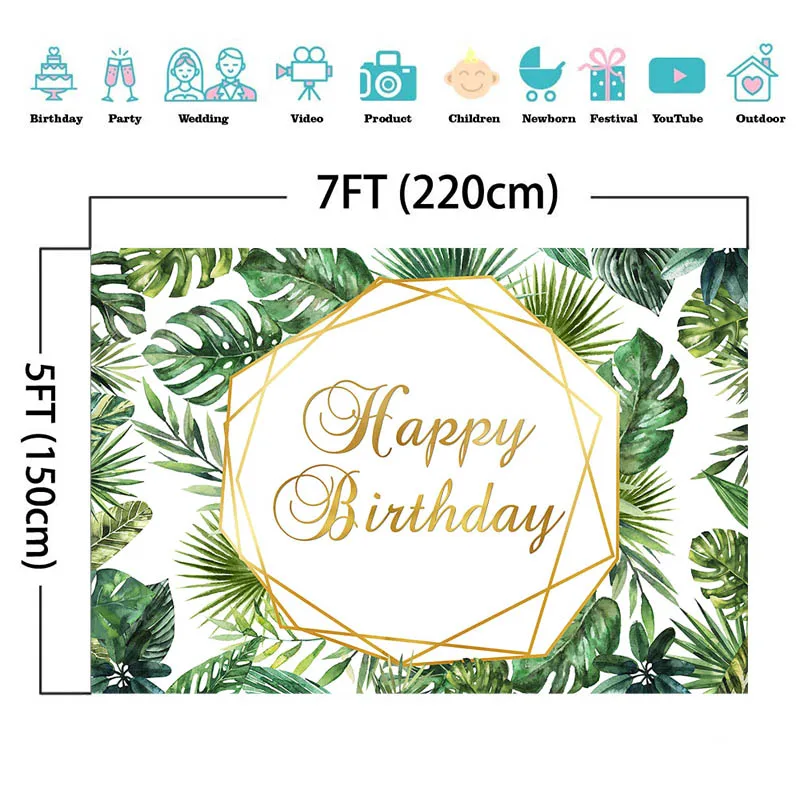 Mocsicka Tropical Palm Leaf Birthday Party Backdrop Jungle Green Leaves Decorative Wallpaper Photo Studio Photography Background