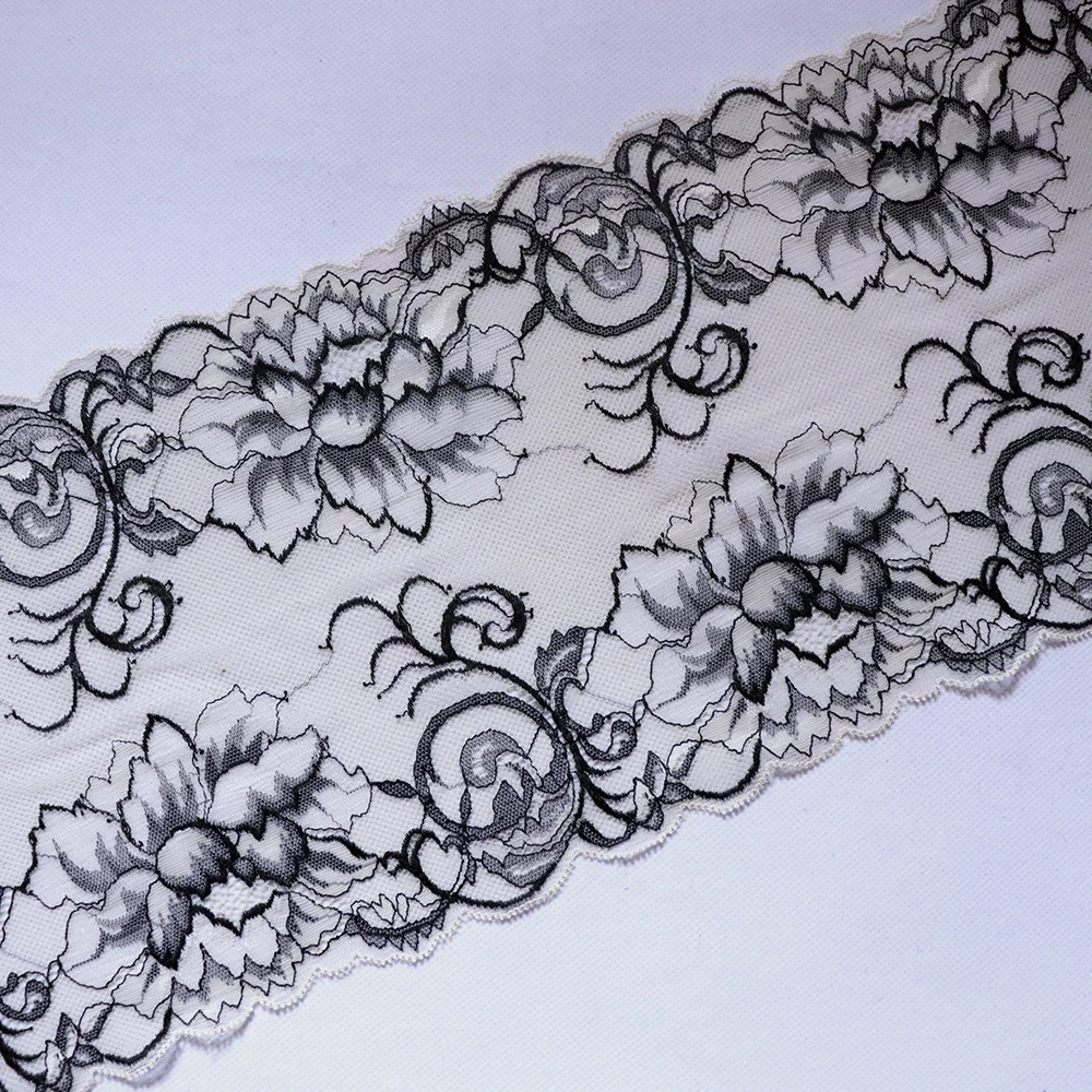 3 Yards 18.5CM Wide Floral Floral Elastic Lace Trim Black Gray For Lingerie Clothes Sewing Materials Garter Bra Stretch Fabrics