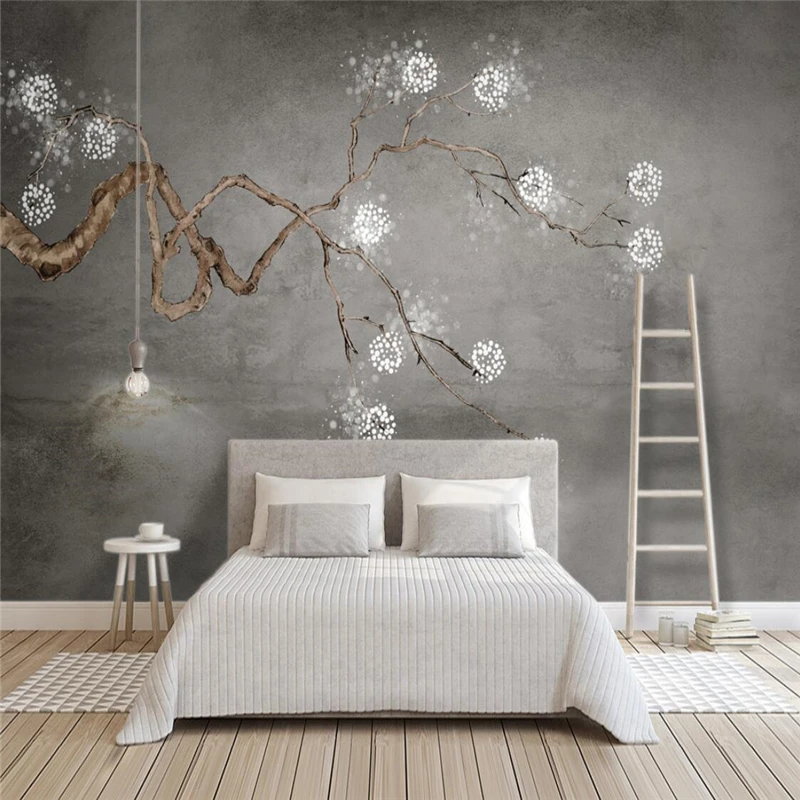 beibehang custom papel de parede 3d New Chinese plum blossom grayscale art photo 3D mural wallpapers for living room decoration