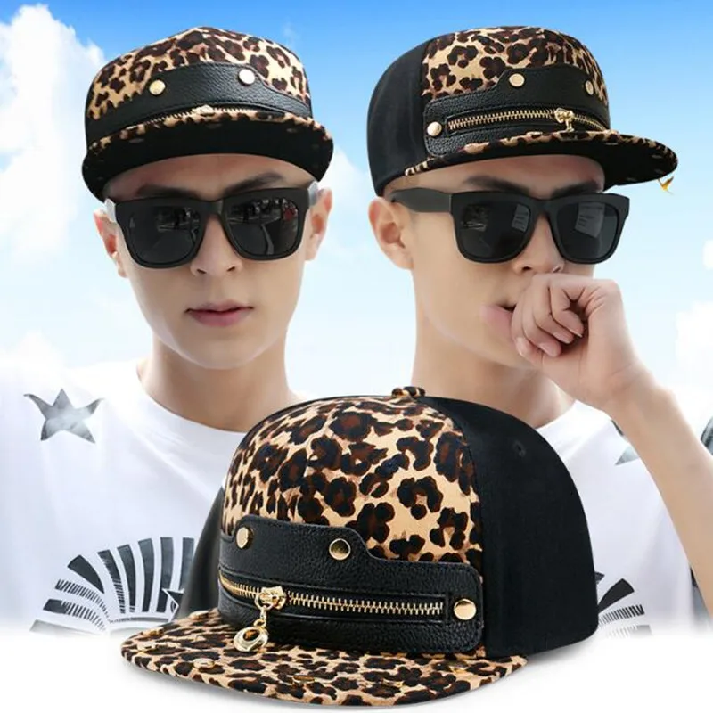 XdanqinX European American Punk Style Hip Hop Cap Men Women Hip Hop Leopard Print Hats Novelty Personality Flat Caps Couple Hat