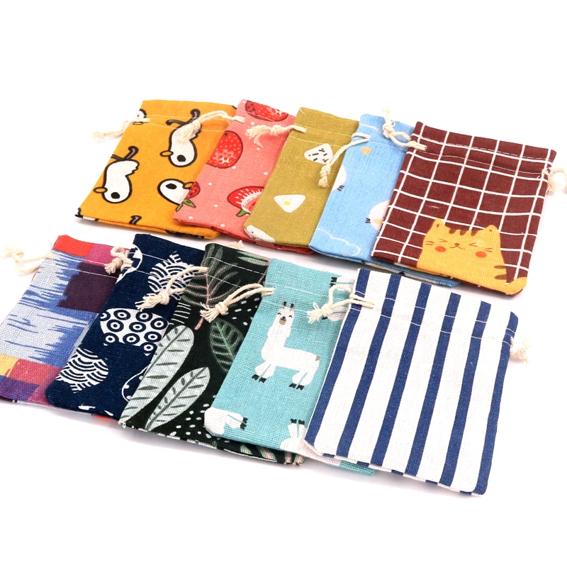 Hot Sale 1pc Big Cotton Bags 19x24cm Various Designs Drawstring Pouches Linen Gift Bag cosmetics boutique jewelry packaging bags