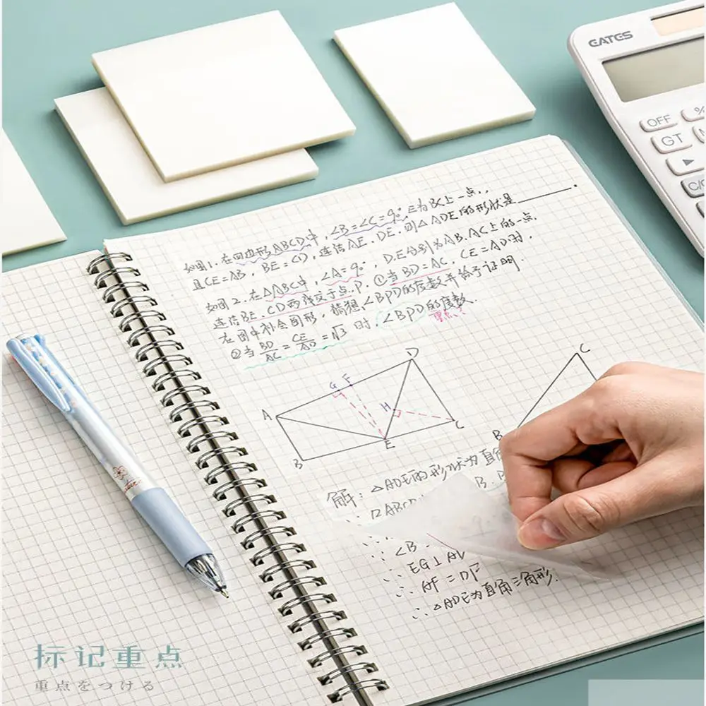 50 sheets per book Memo Pads PET Material Scrapes Stickers Sticky Simple Note Paper Transparent Sticky Notes