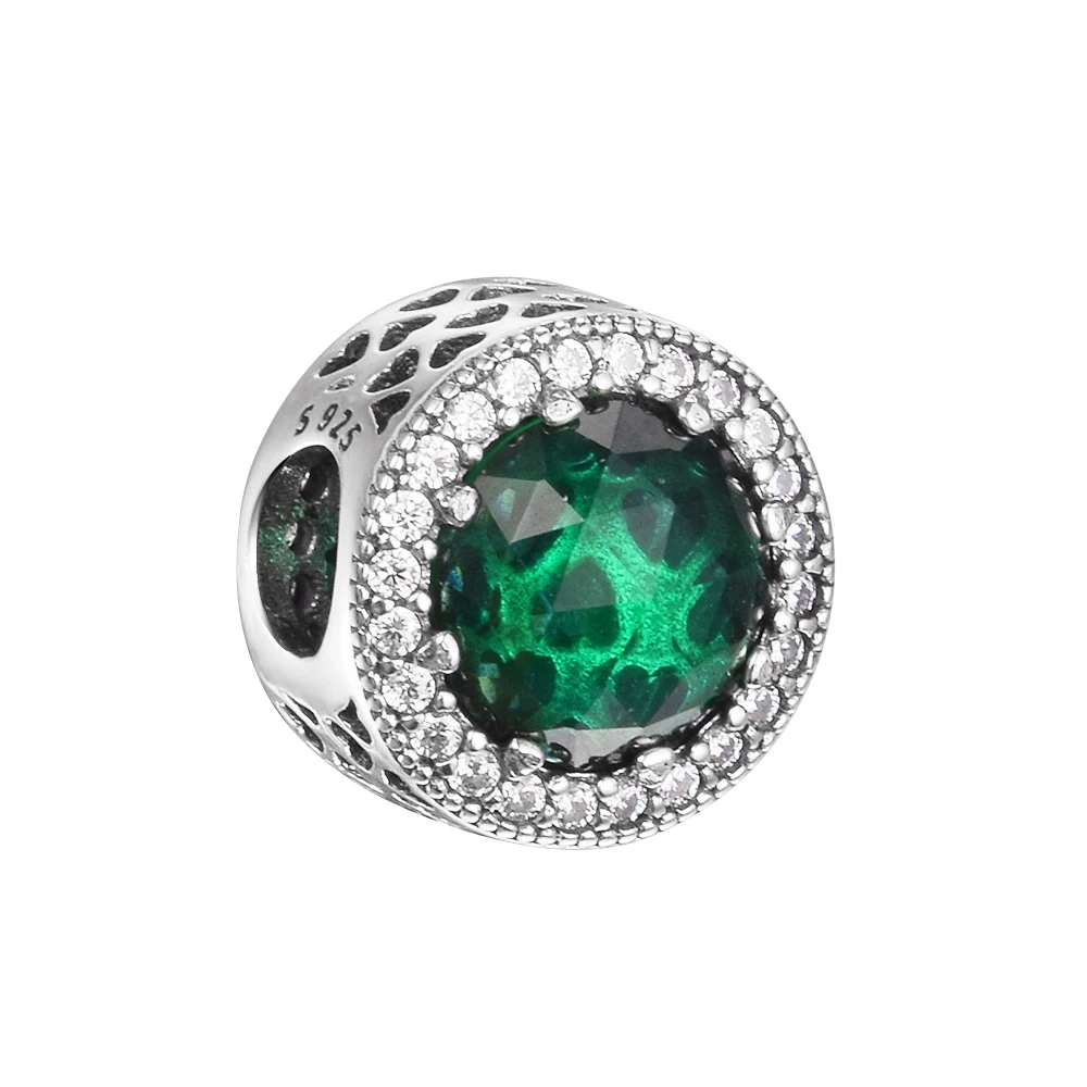 

Fits For Pandora Bracelets Radiant Hearts Charms with Green & Clear CZ 100% 925 Sterling-Silver-Jewelry Beads Free Shipping