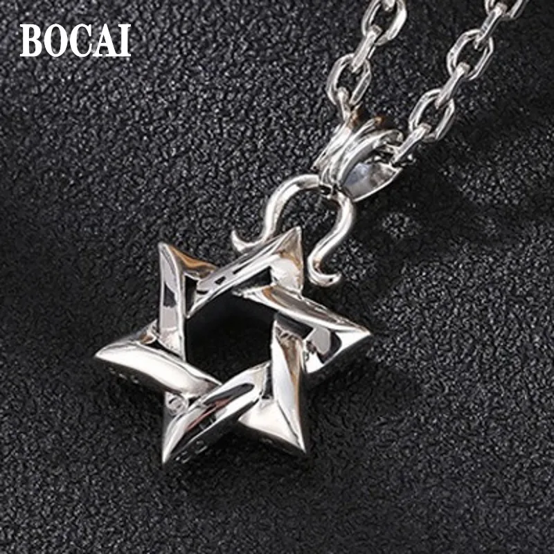 BOCAI Pure S925 Silver Jewelry Character Two-Sided Hexagram Fashion Retro Men And Women Pendant Valentine's Day Gift