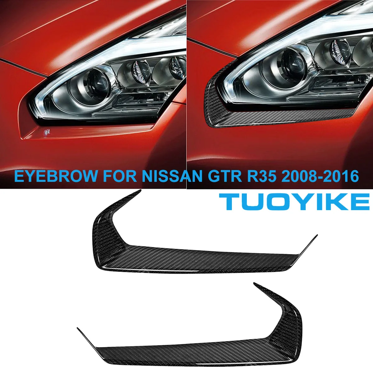 LHD RHD Car Styling Real Carbon Fiber Front Headlight Eyebrow Eyelids Cover Trim Sticker For Nissan GTR GT-R R35 2008-2016 2PCS