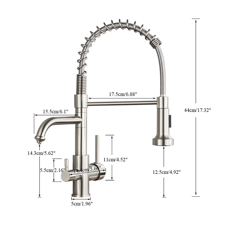 Kitchen Pure Water Filter Faucet Dual Handle Hot and Cold Drinking Water Pull Out Deck Mount Mixer Purification Tap